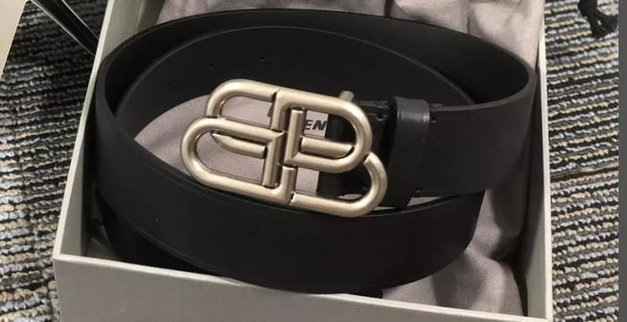 Balenciaga Black Leather Belt with Silver Logo Buckle