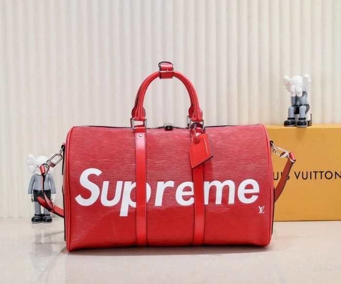 Supreme x Louis Vuitton Red Keepall Duffle Bag