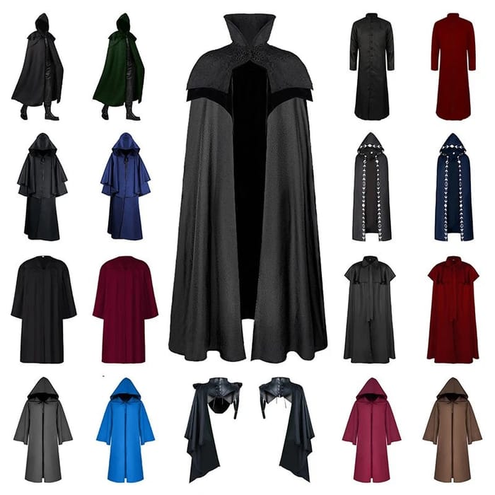 Black High Collar Cloak with Hood