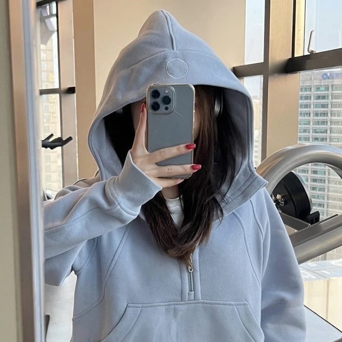 Lined Half-Zip Hoodie Sweatshirt for Women