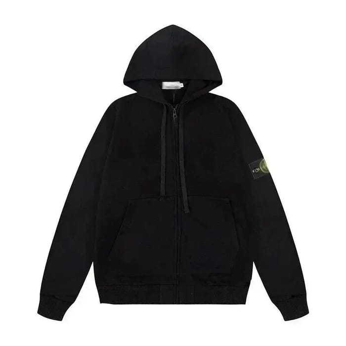 Black Zip-Up Hoodie with Patch Detail