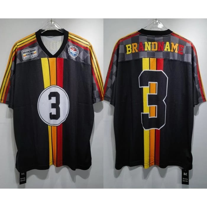 Brandname Track Soccer Jersey Number 3 Black with Yellow Red Stripes