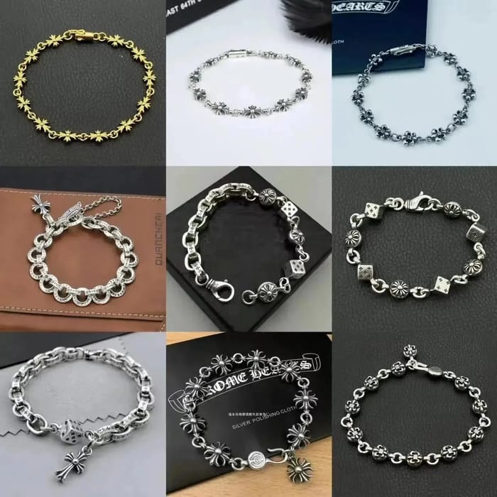 Chrome Hearts Silver Bracelet with Floral Design