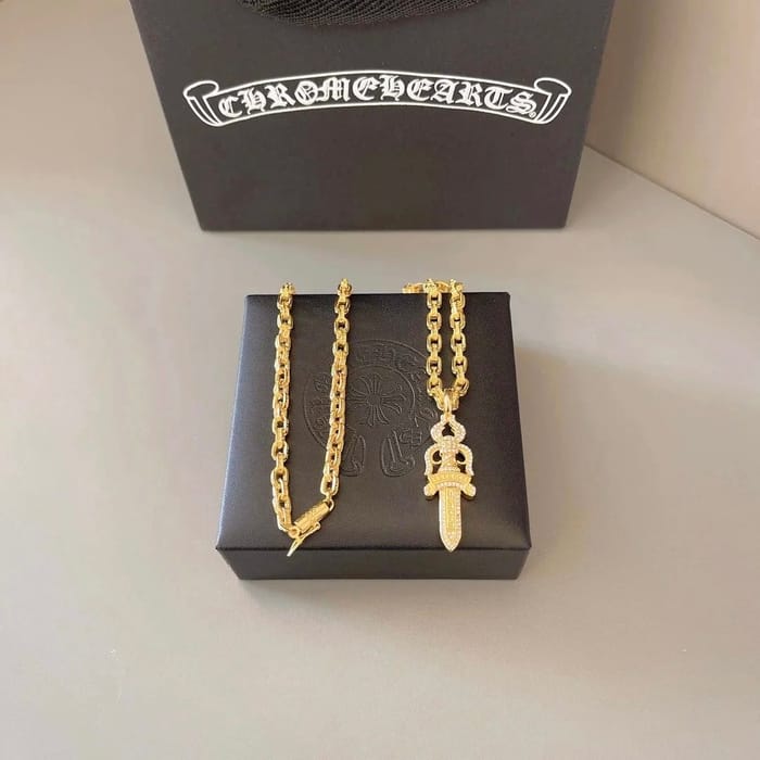 Chrome Hearts Gold Dagger Pendant Necklace