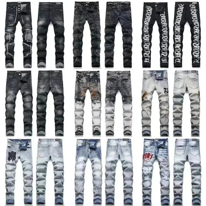 AMI Black Distressed Denim Jeans with Angel Print