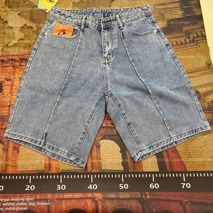 Black Cotton Shorts with Distressed Pocket Detail
