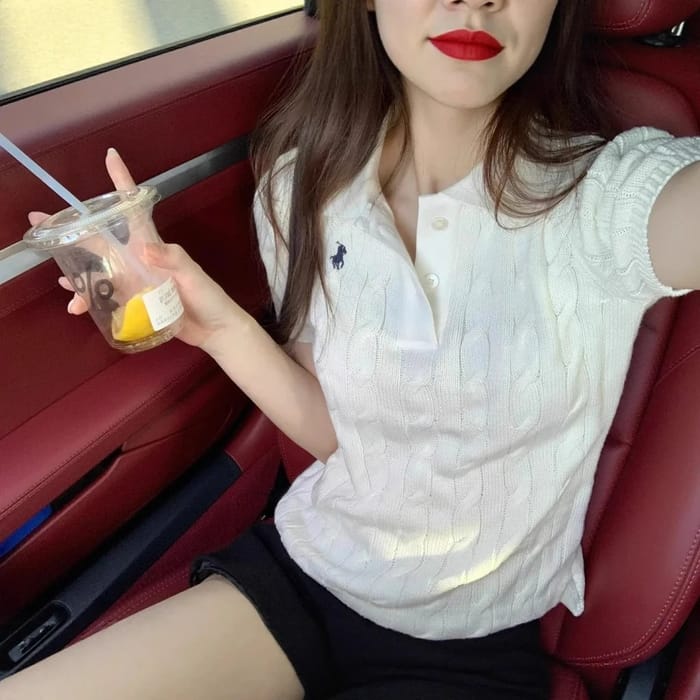 Ralph Lauren White Cable Knit Polo Shirt