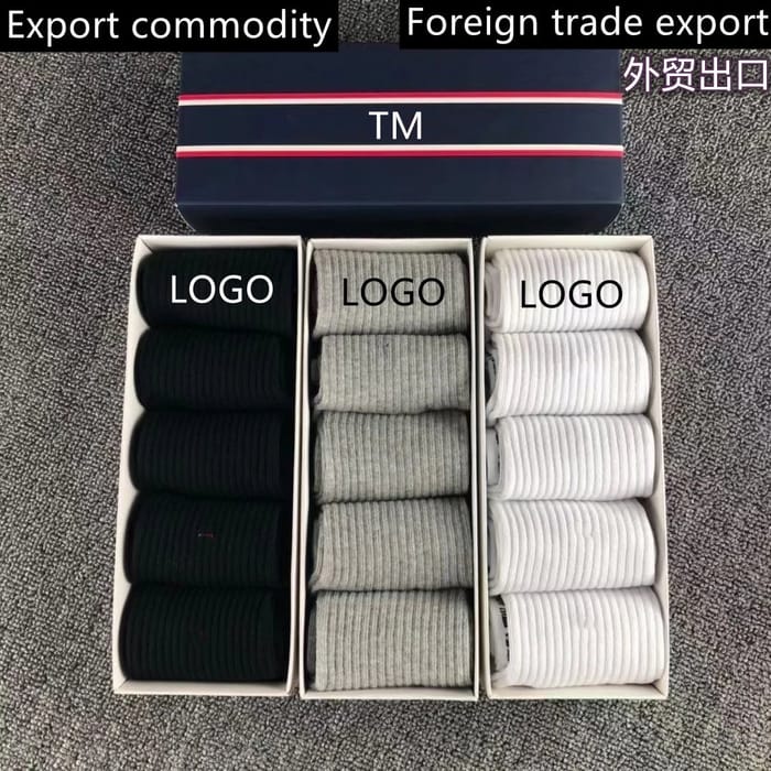 Tommy men's socks Tommy foreign trade socks Tommy boxed four-season business casual mid-calf socks black and white gray gift box
