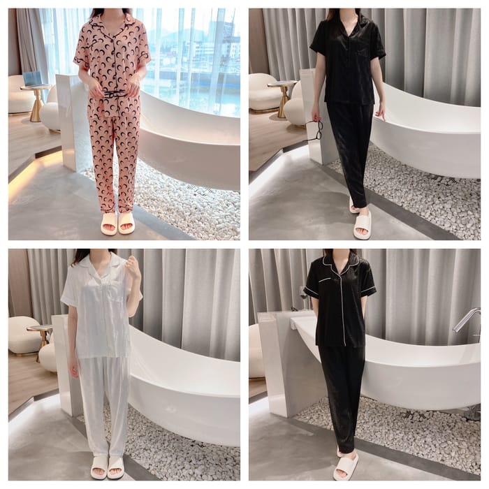 Silk Nightwear Set Pajamas Sleepwear Suit Black, White, Pink