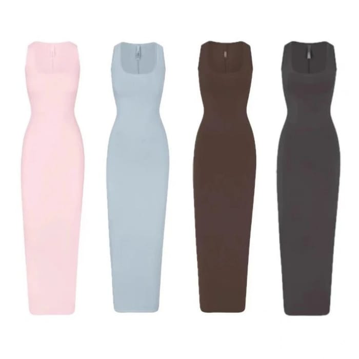 New Vintage Split-Back U-Neck Long Dress