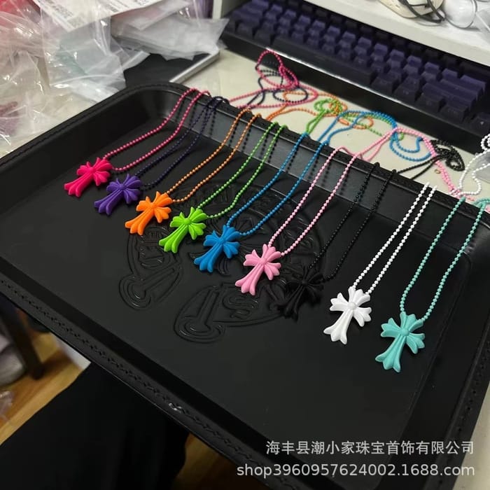 Hip-Hop Rainbow Cross Necklace for Women, Trendy Youthful Pendant, Multiple Color Options