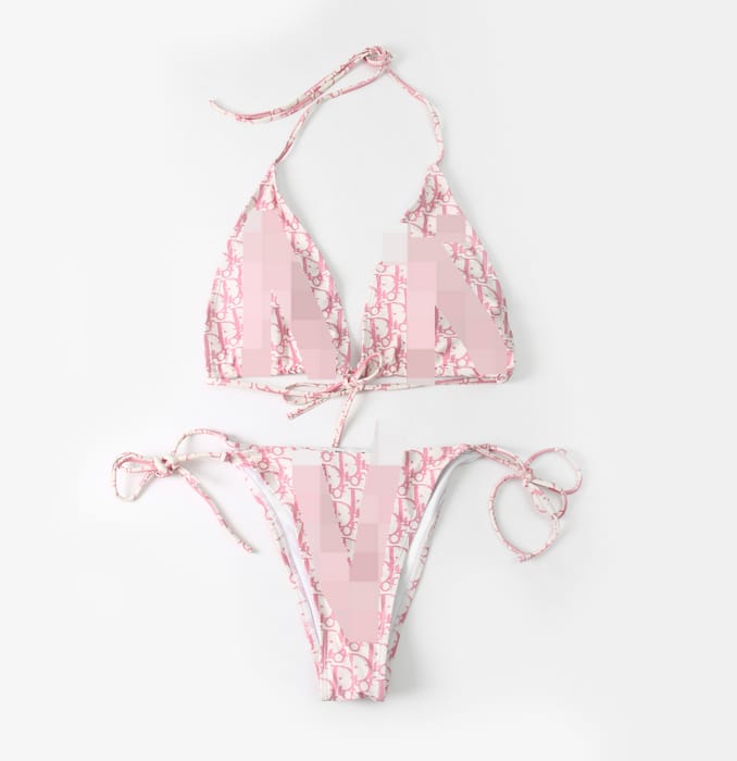 Pink and White Patterned Bikini Set Women's